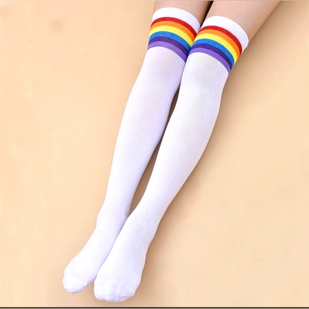 Rainbow Striped Knee High Women's Tube Socks